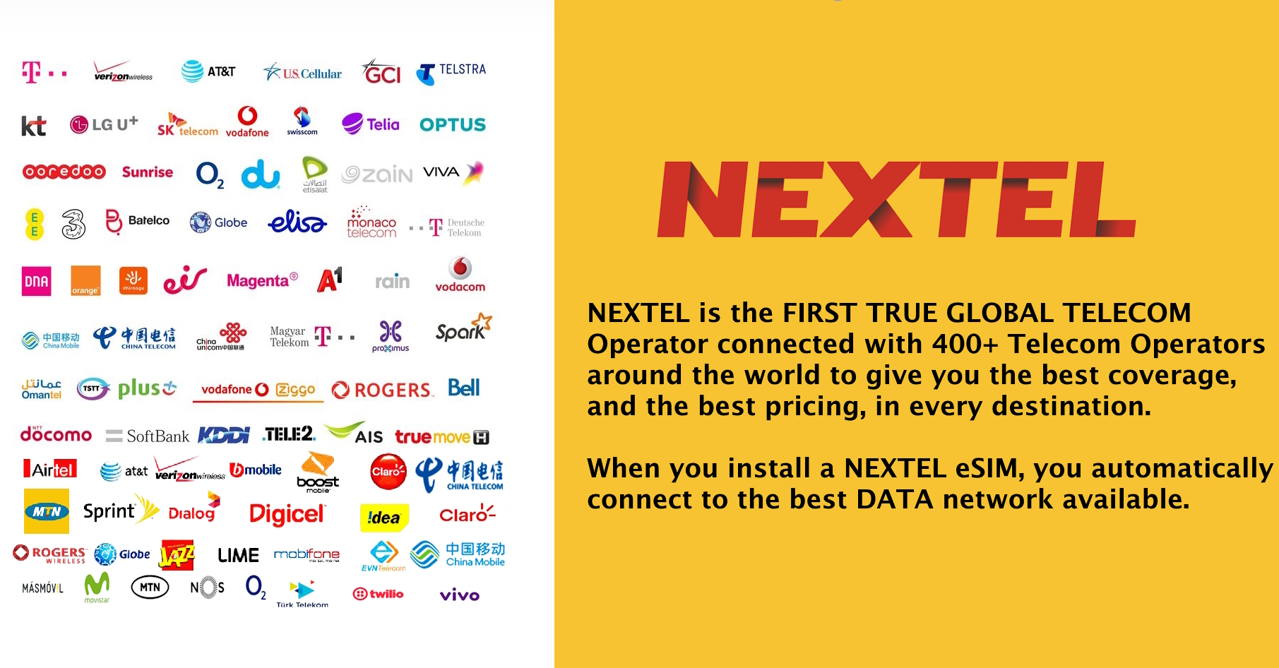 We aggregate connectivity from 400+ networks around the world to give you the best connection quality, and the best pricing, in every destination. When you install an eSIM, you automatically connect to the best network available.